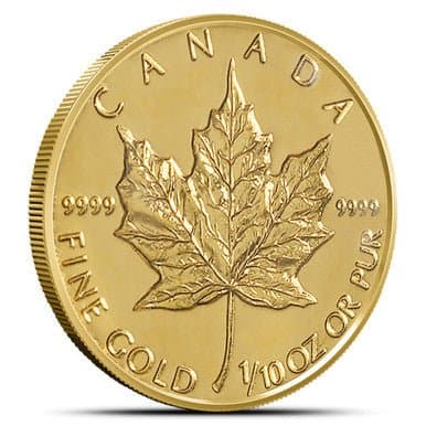 1/10 oz Canadian Gold Maple Leaf Coin – Reverse with Maple Leaf Design (Random Year)